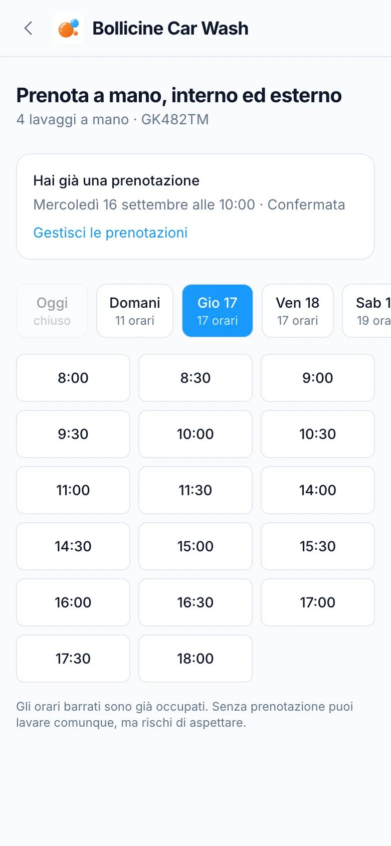 Choosing a time to book a wash