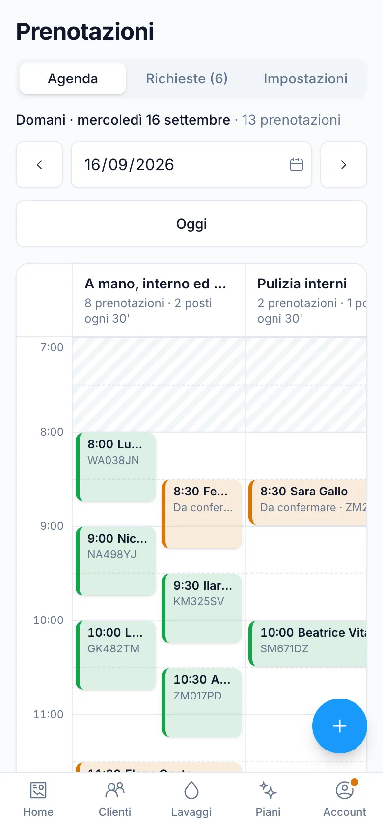 Agenda delle prenotazioni sul telefono del gestore
