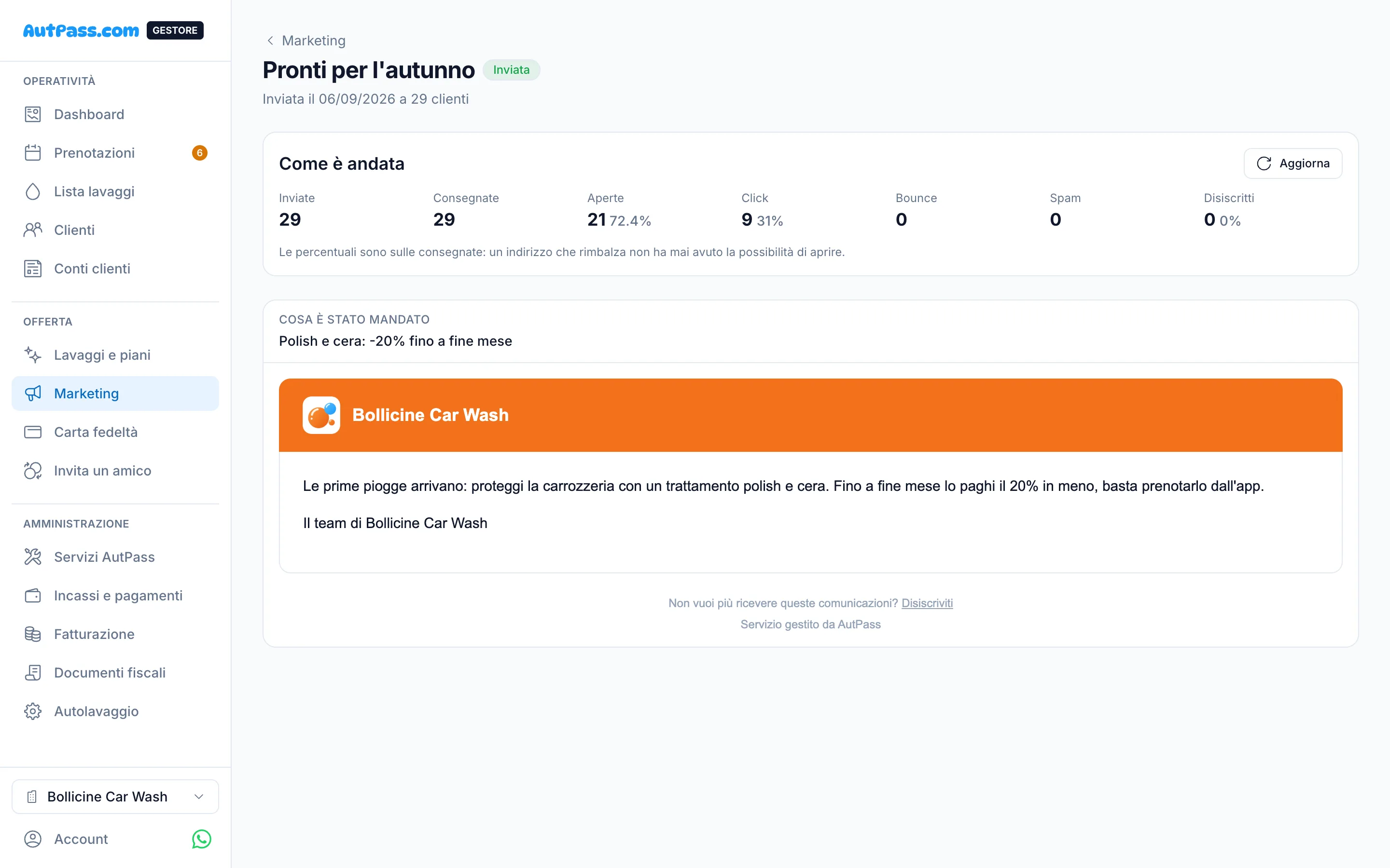 Editor di una campagna email con anteprima